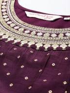 All About You Ethnic Motifs Embroidered Empire Sequinned Kurta with Trousers | Grocsy