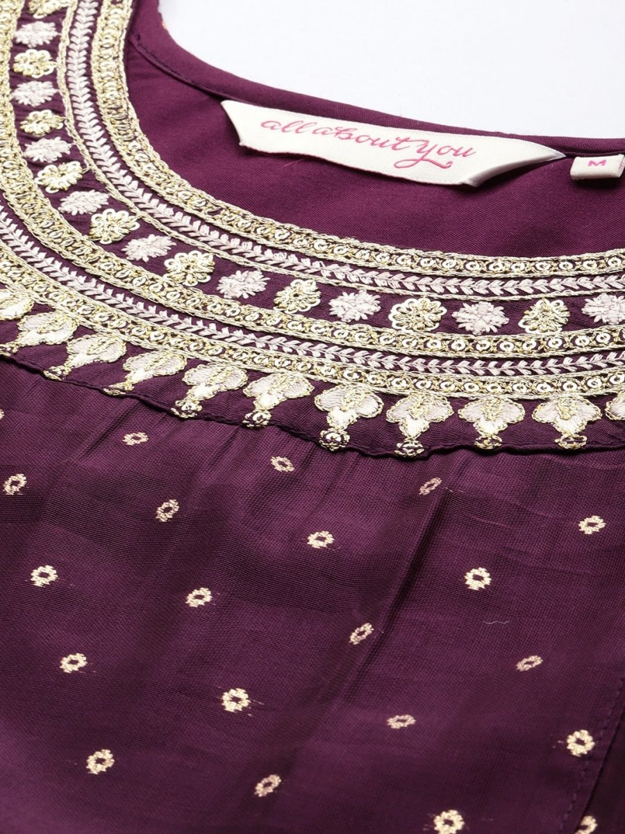 All About You Ethnic Motifs Embroidered Empire Sequinned Kurta with Trousers | Grocsy