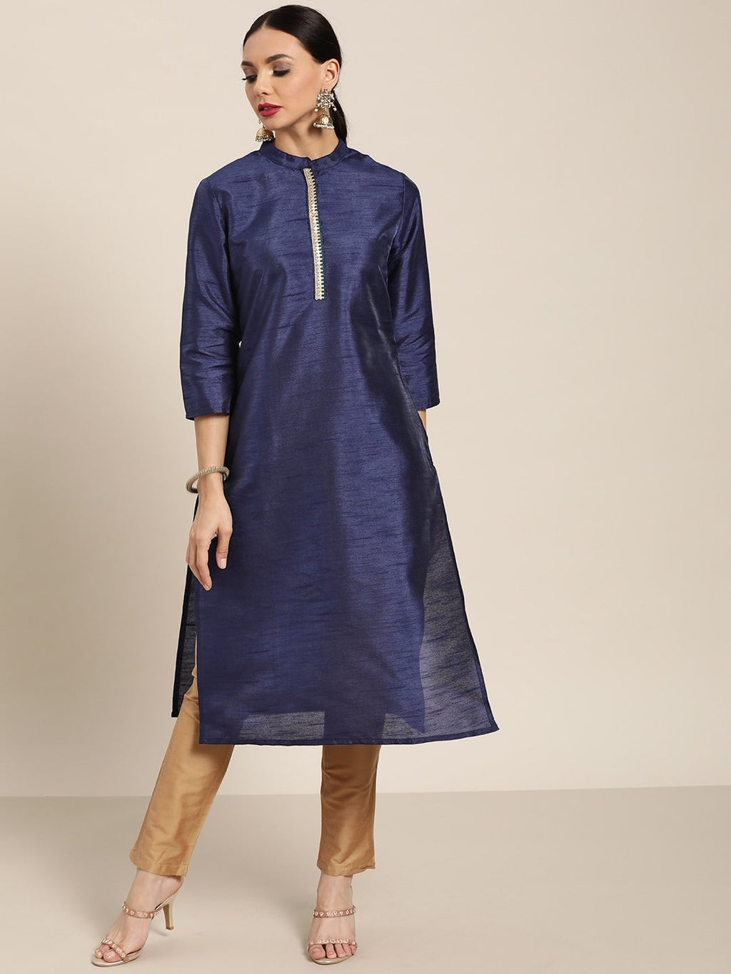Sangria Women Navy Blue Solid Straight Kurta | Grocsy