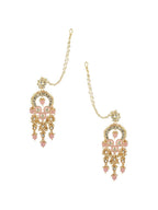 Anikas Creation Pink & Gold-Polished Kundan Contemporary Chandbalis With Ear Chain Earrings | Grocsy