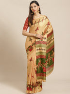 Saree Mall Beige & Red Printed Saree | Grocsy