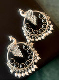 Joban Fashion Women Black Silver Replica Peacock Shape Monalisa Stone Beaded Round Earring | Grocsy