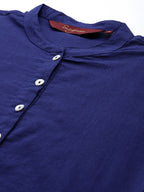 Sangria Women Solid Mandarin Collar Pure Cotton Indigo Kurta | Grocsy