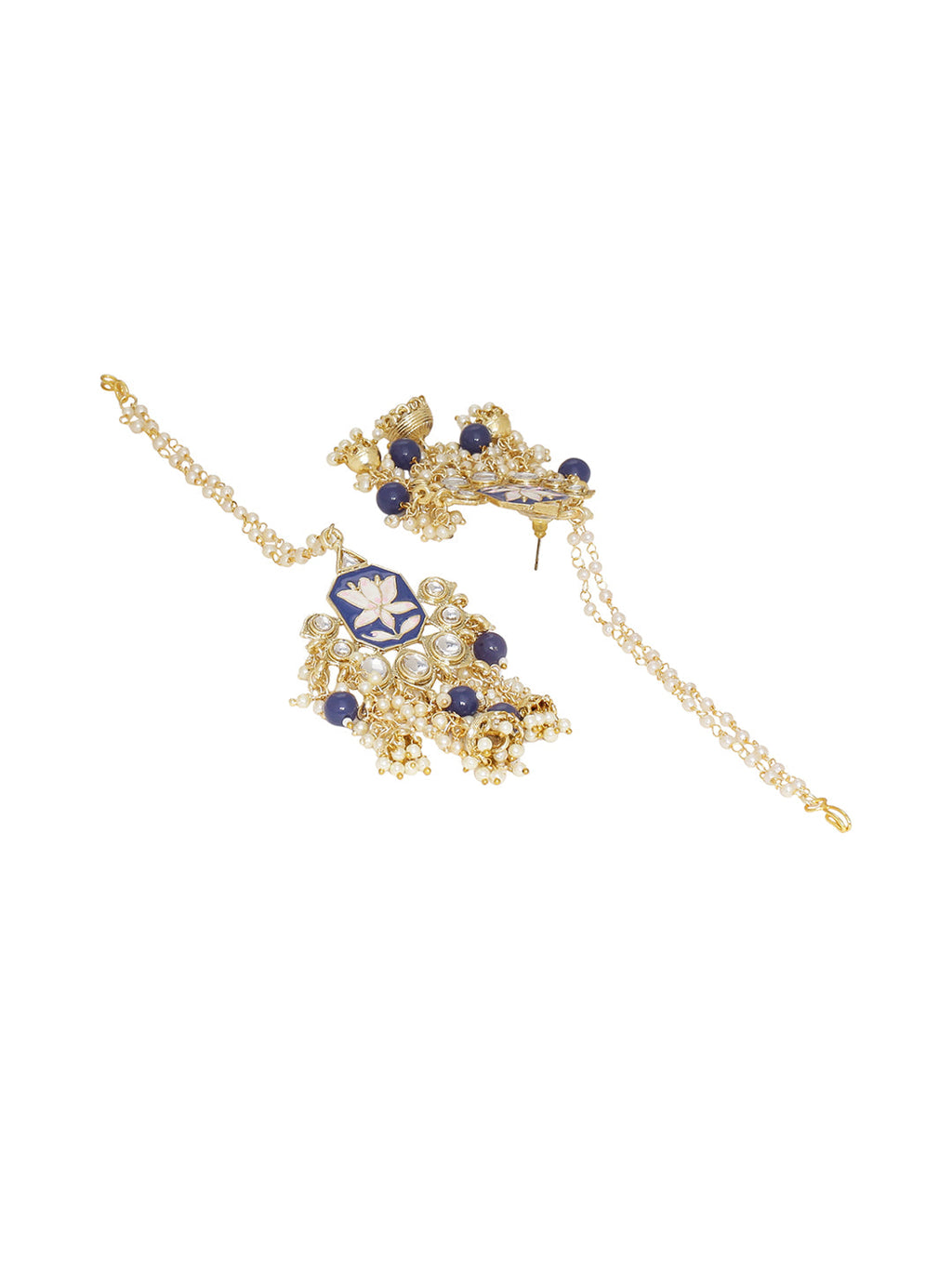 Shoshaa Women Gold-Polished Blue Contemporary Drop Earrings | Grocsy