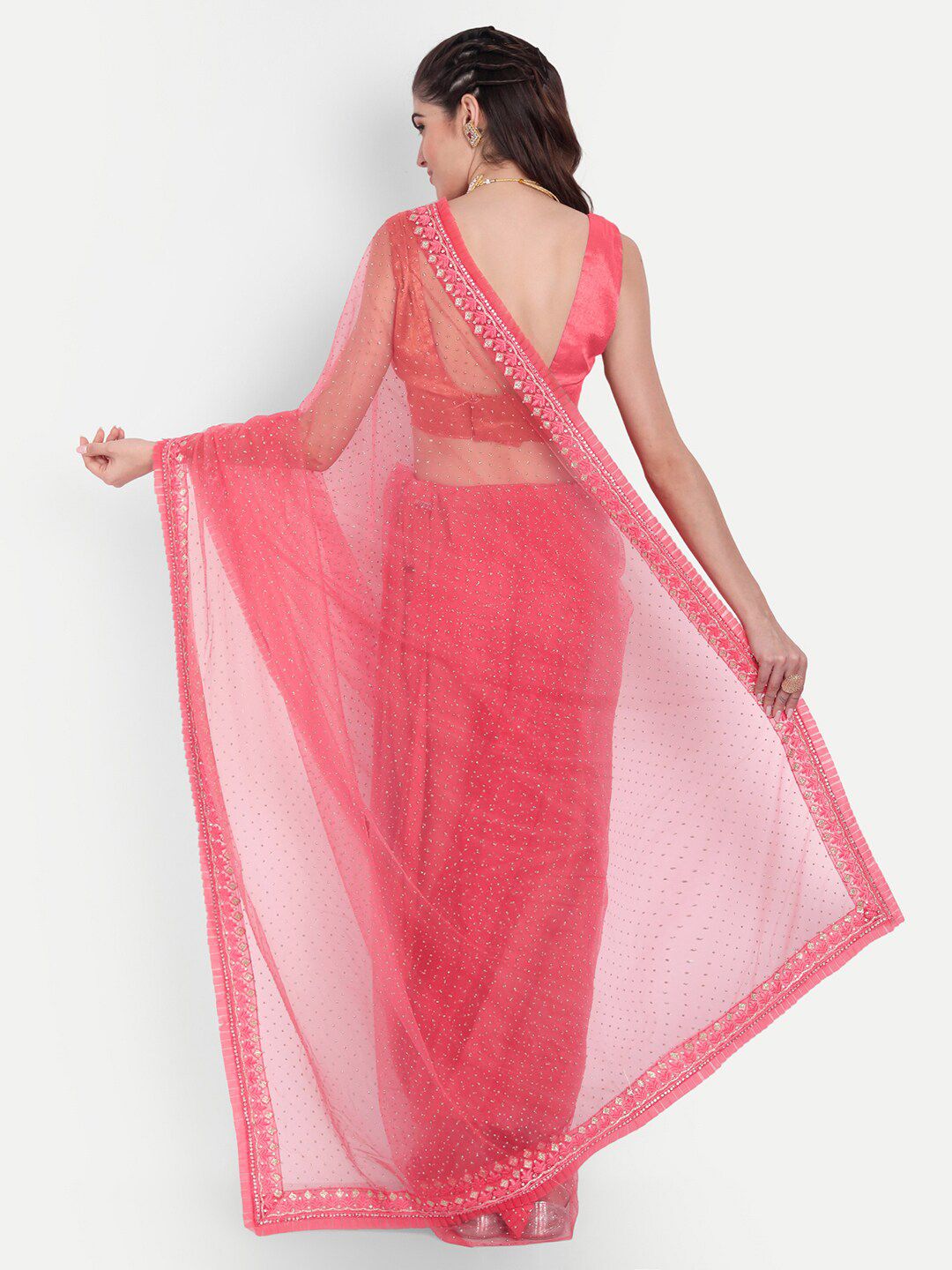 kasee Women Red Floral Embroidered Net Saree | Grocsy
