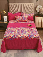 JC Collection Pink & Blue TC 240 Ethnic Motifs Cotton King Bedsheet with 2 Pillow Covers | Grocsy