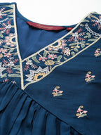Sangria Floral Embroidered Empire Thread Work Kurta With Palazzos & Dupatta | Grocsy