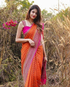 DEIANA'S Beautiful Designer Golden zari Soft Lichi Silk Saree - Orange | Grocsy