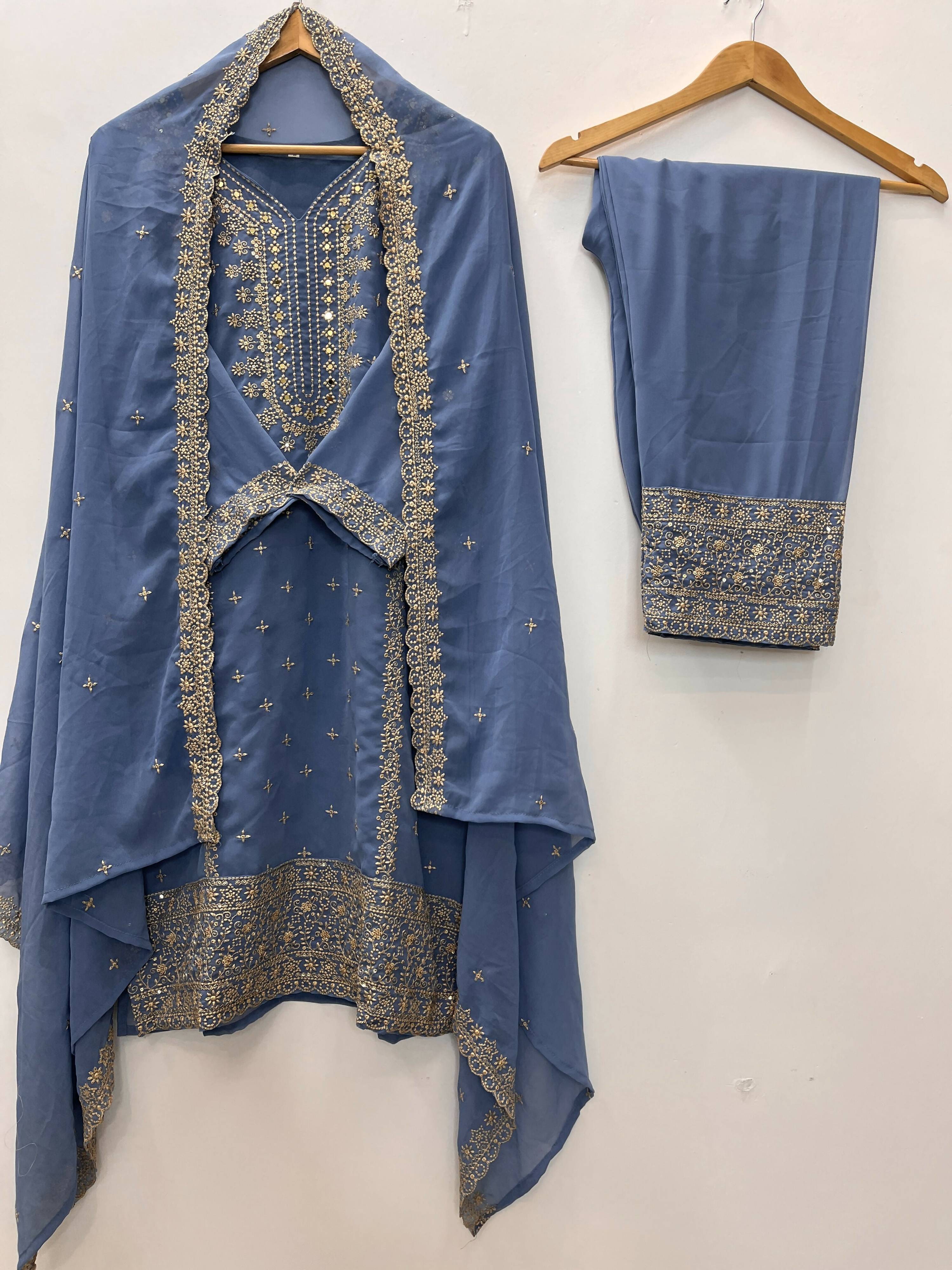 Teeya Creation Lavender Color Faux Georgette Embroidery Work Party Wear Salwar Suit | Grocsy