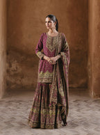 Anaita Maroon Silk Readymade Palazzo Suit with Swarovski Work | Grocsy