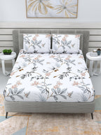 DREAM WEAVERZ White & Grey Floral 220 TC Cotton 1 Double Bedsheet with 2 Pillow Covers | Grocsy