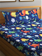 Home Sizzler Blue & Yellow Printed 210 TC Bedsheet with Pillow Covers | Grocsy
