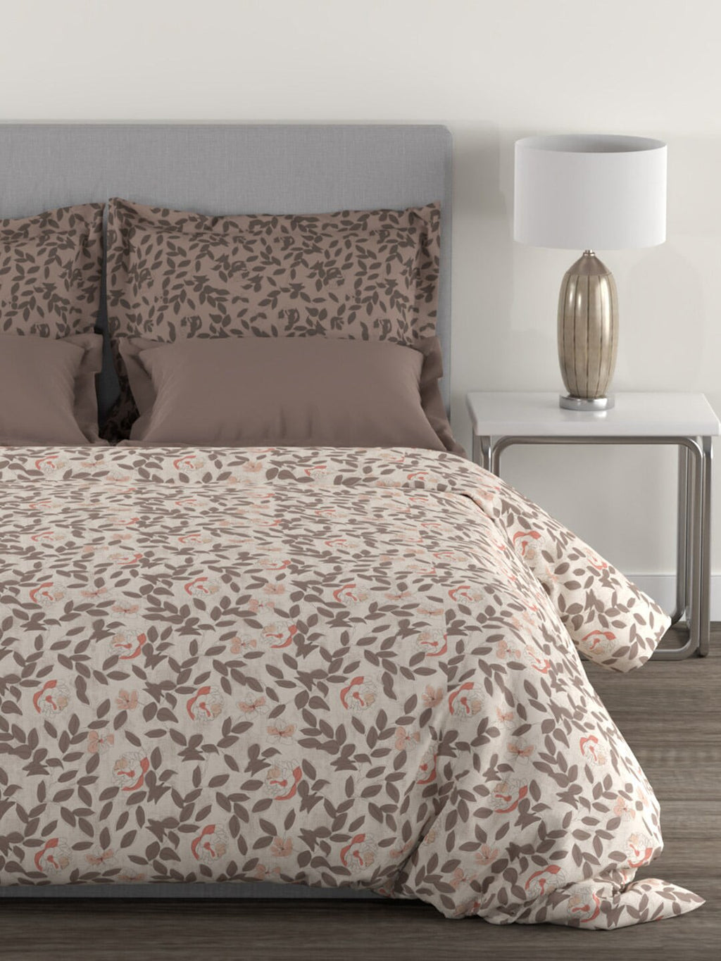 MYTRIDENT Brown White Floral Cotton 144 TC Queen Bedsheet With 2 Pillow Covers | Grocsy