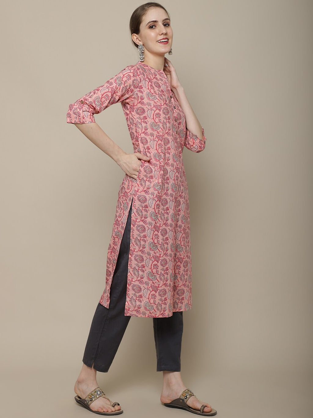 Sangria Women Pink Ethnic Motifs Printed Floral Kurta | Grocsy