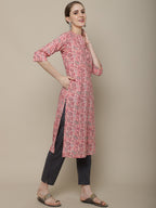 Sangria Women Pink Ethnic Motifs Printed Floral Kurta | Grocsy