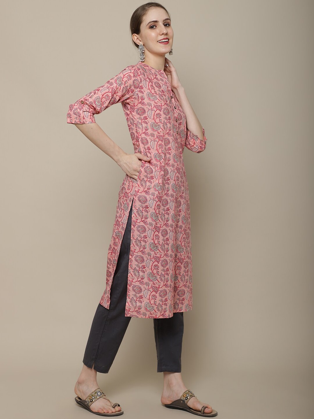 Sangria Women Pink Ethnic Motifs Printed Floral Kurta | Grocsy