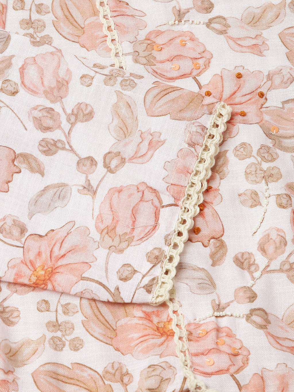 Orange Linen Floral Printed Fit & Flare Dress - Yukti | Grocsy