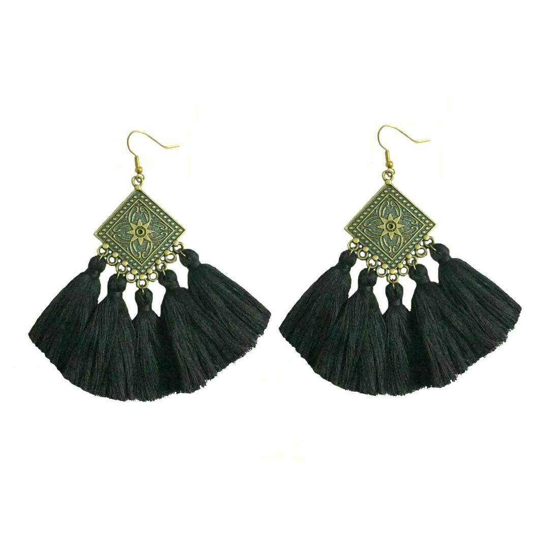 Tiaraa Black Ethnic Boho Earrings For Women