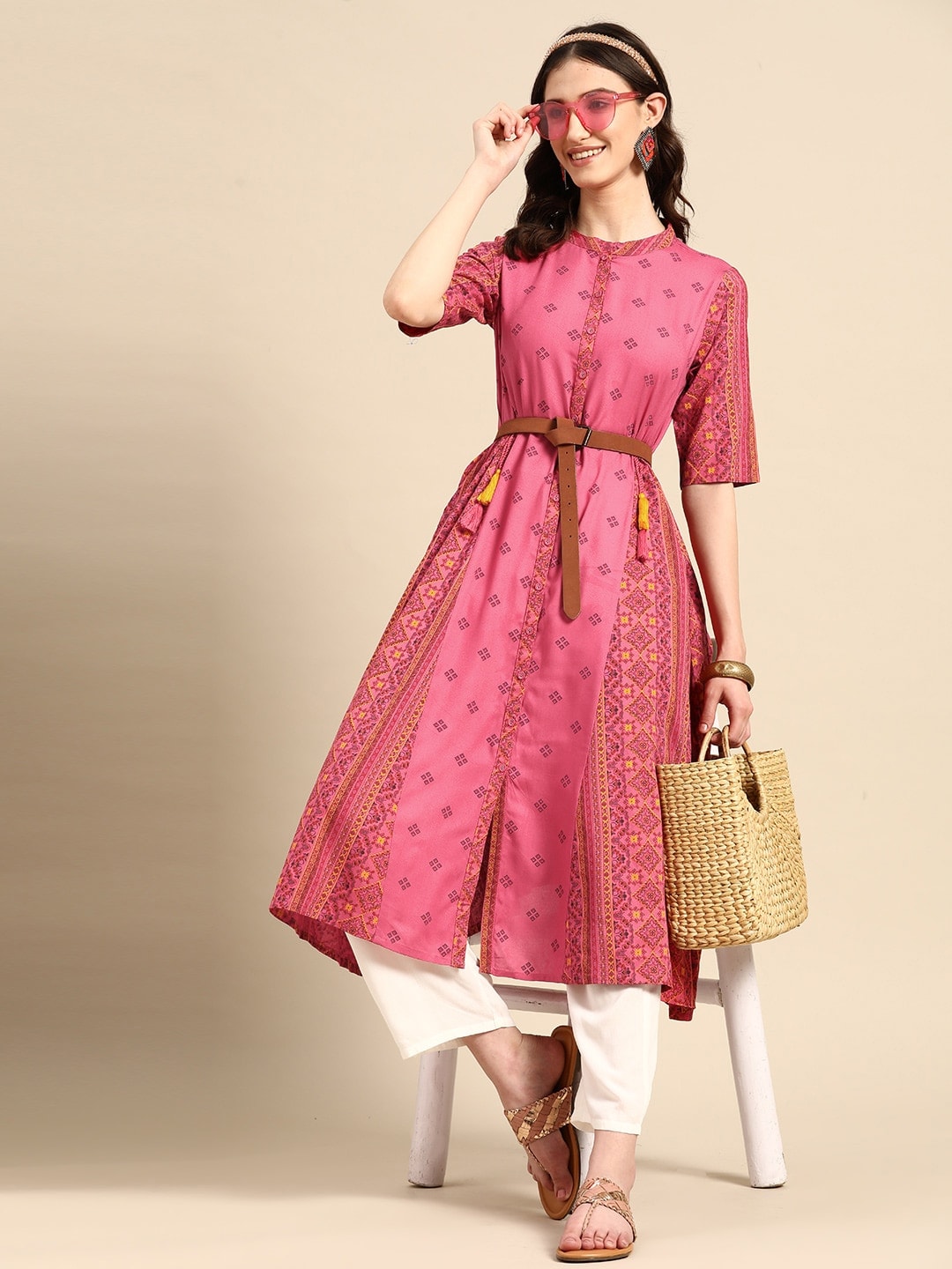 Sangria Ethnic Motifs Print Kurta | Grocsy
