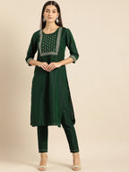 All About You Women Green Kurta with Trousers | Grocsy