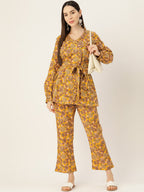 InWeave Mustard Kalamkari Print Co Ord Set With Belt | Grocsy