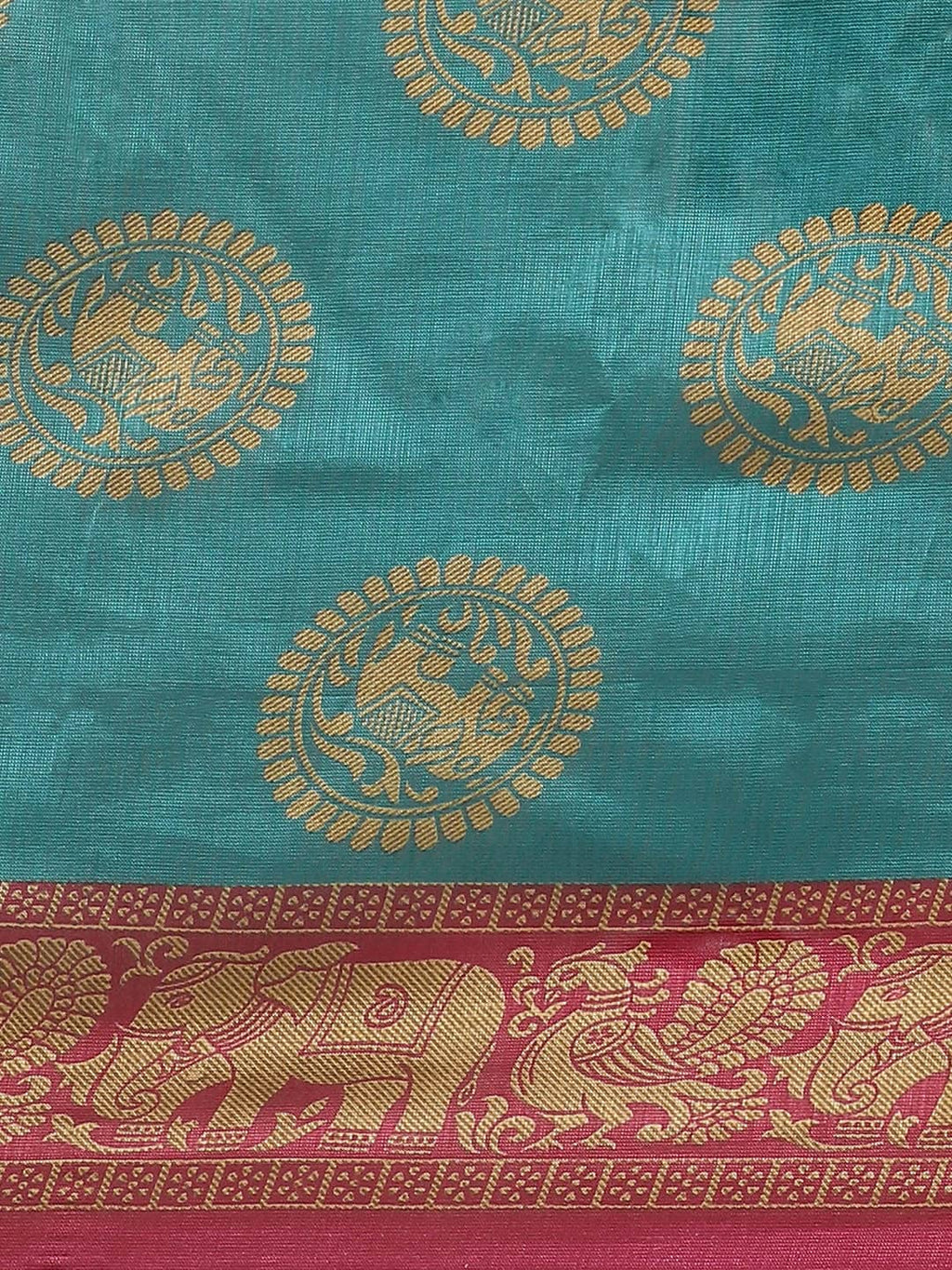 Saree Mall Teal Green & Beige Printed Bhagalpuri Saree | Grocsy