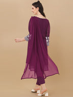 HERE&NOW Floral Embroidered Chikankari Kurta with Trousers & Dupatta | Grocsy