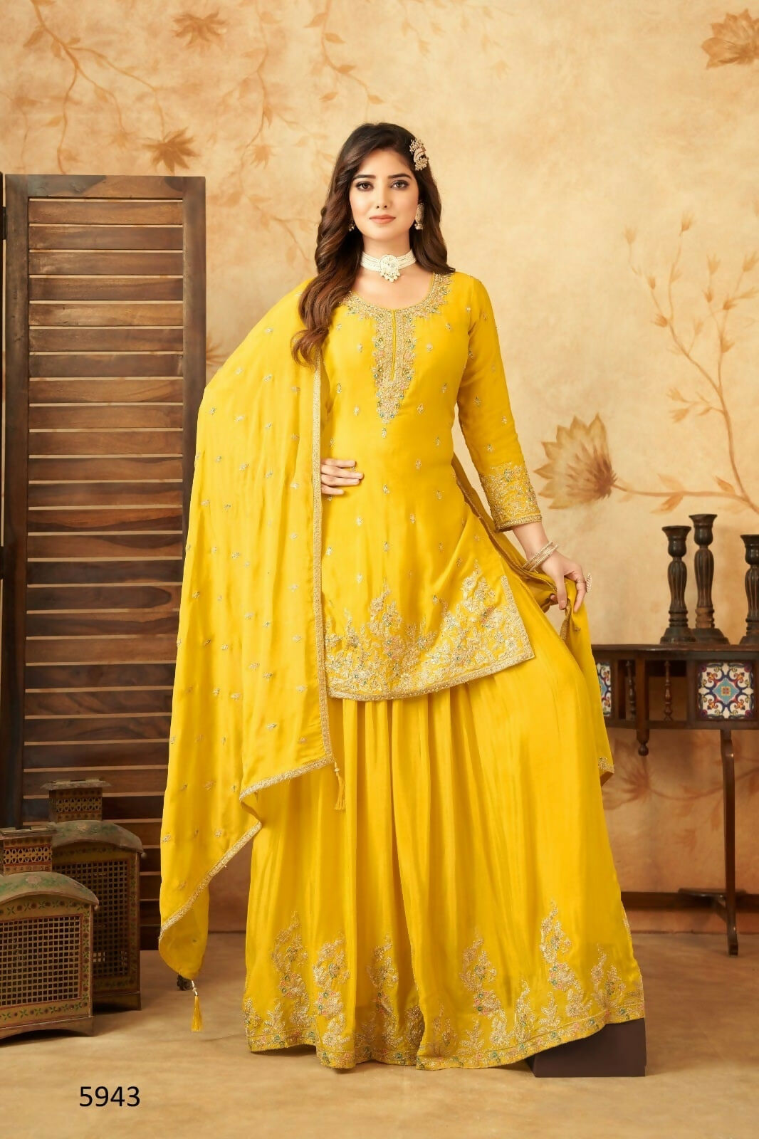 Joban Fashion Chinon Silk Yellow Color Kurta Set | Grocsy