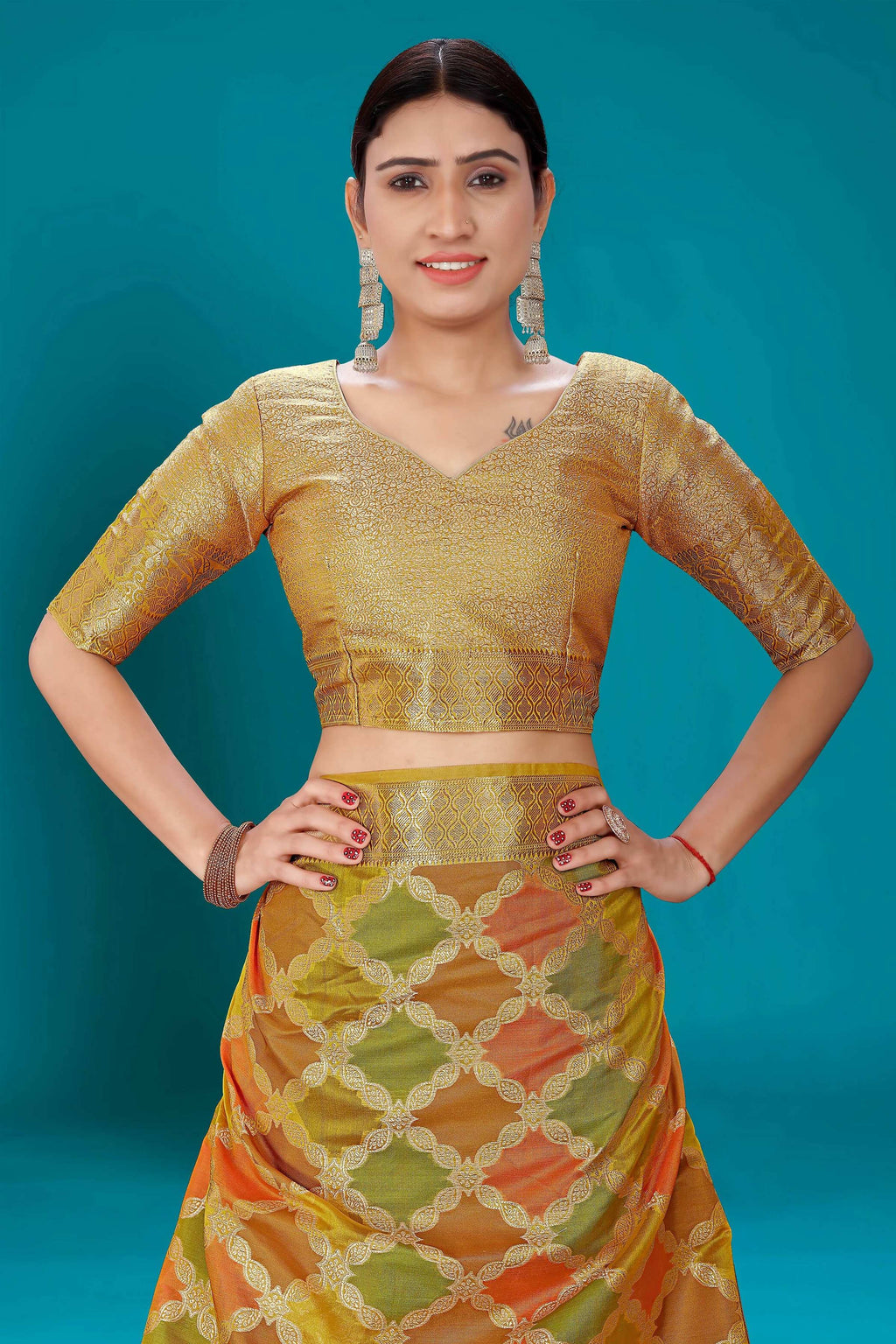 Mustard Soft Organza Woven Design Saree with Unstitched Blouse Piece - Zaara | Grocsy
