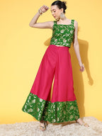InWeave Women's Green Brocade Strappy Top W Fuchsia Green Brocade Palazzo Set | Grocsy