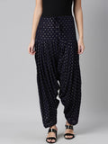 Souchii Navy Blue & Beige Woven-Design Pure Cotton Patiala | Grocsy