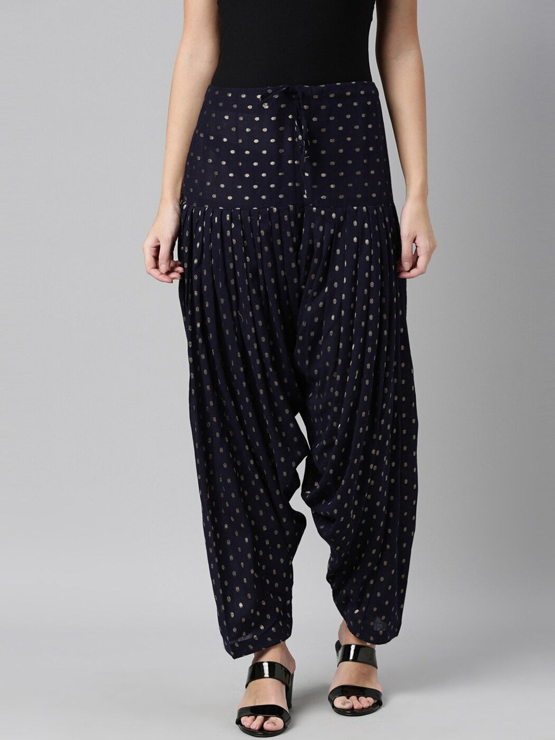 Souchii Navy Blue & Beige Woven-Design Pure Cotton Patiala | Grocsy