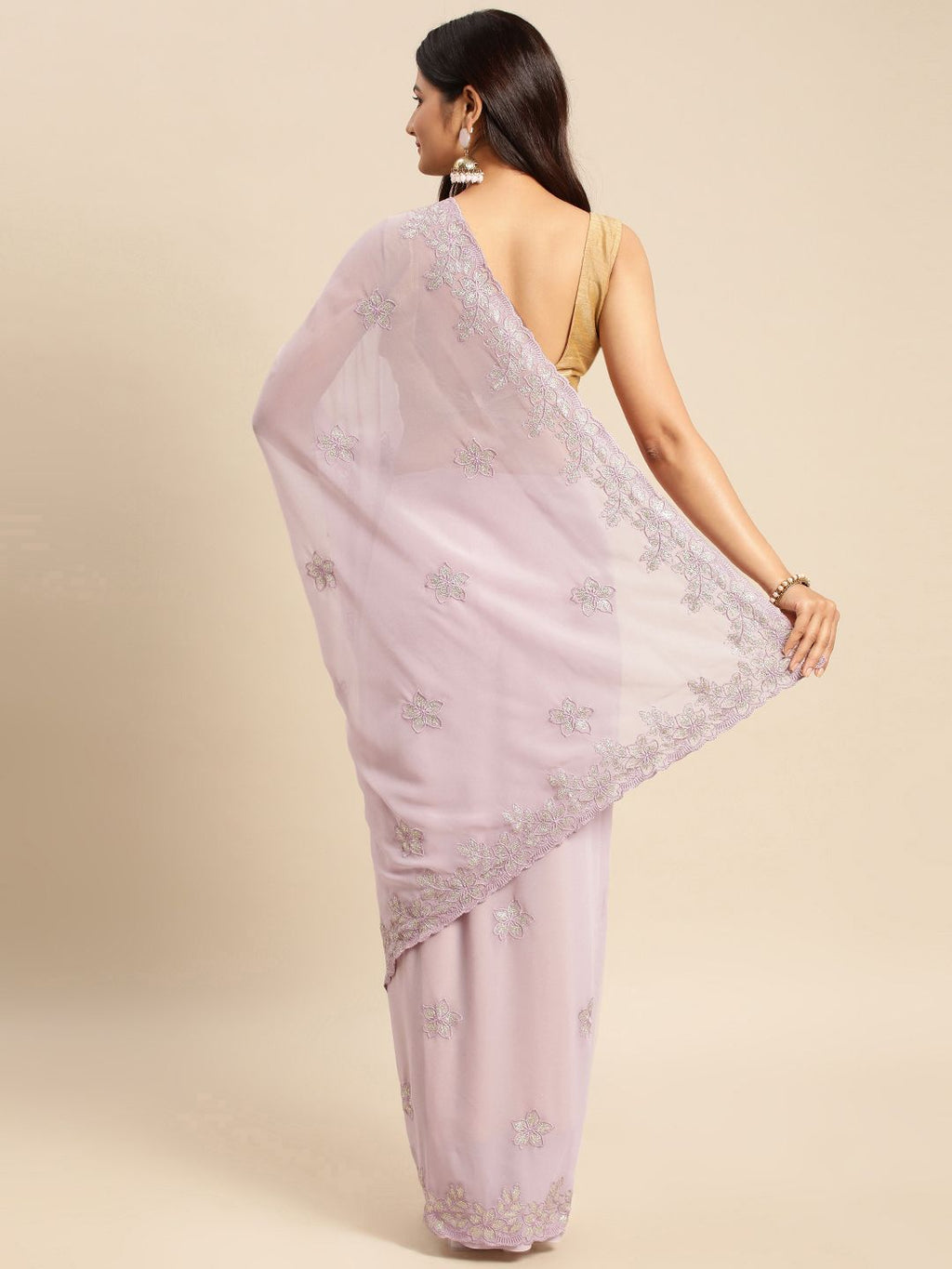 kasee Floral Zari Pure Georgette Saree | Grocsy
