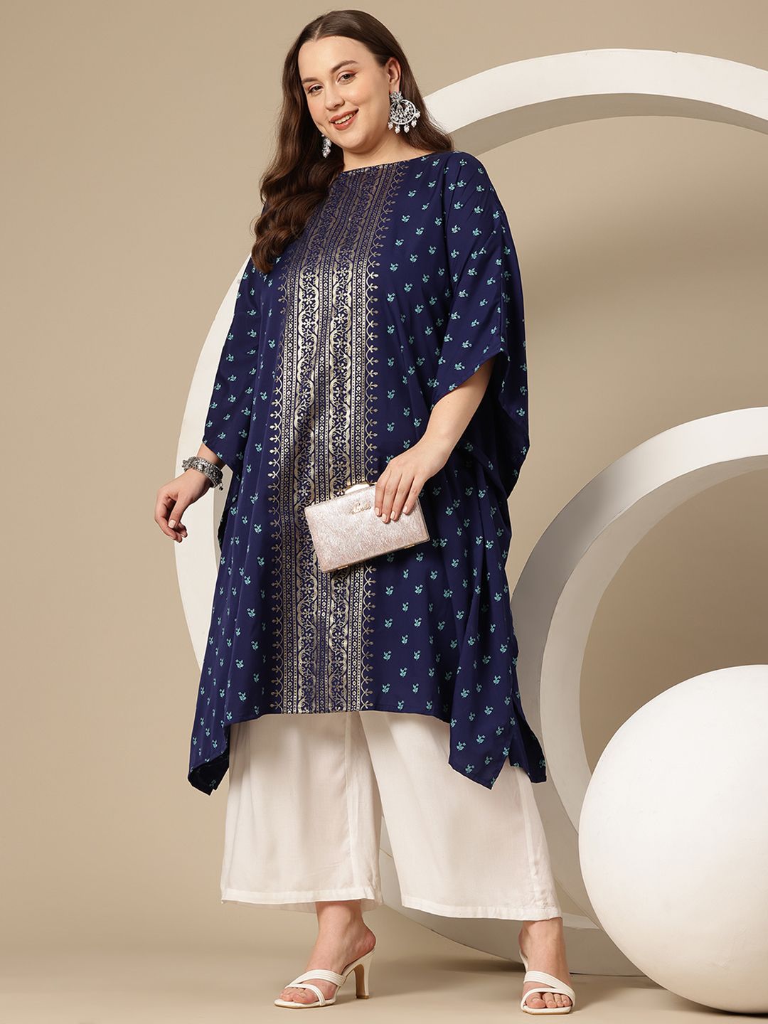 Sztori Plus Size Floral Printed Flared Sleeves Floral Kaftan Kurta | Grocsy