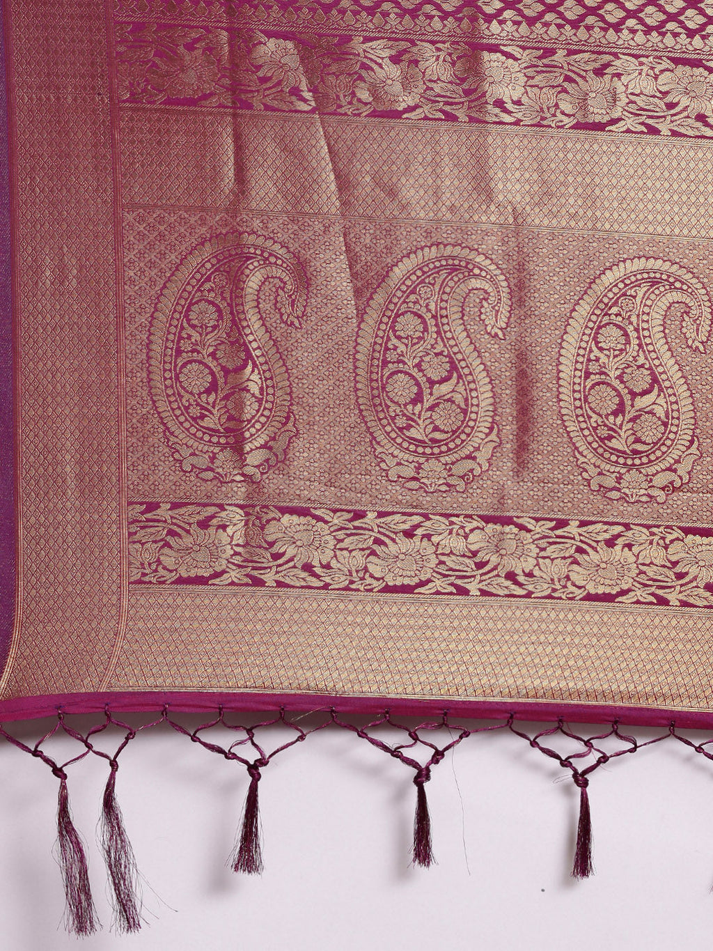 Saree Mall Magenta Ethnic Motifs Zari Silk Blend Banarasi Saree For Women | Grocsy