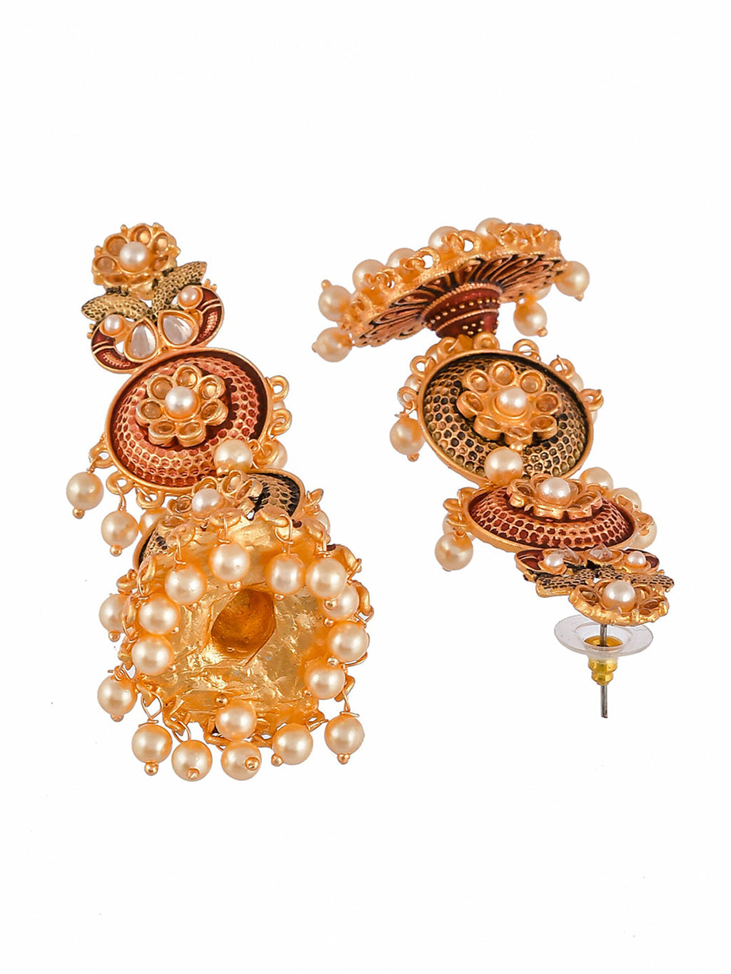 Shoshaa Maroon & Green Gold-Polished Contemporary Jhumkas Earrings | Grocsy