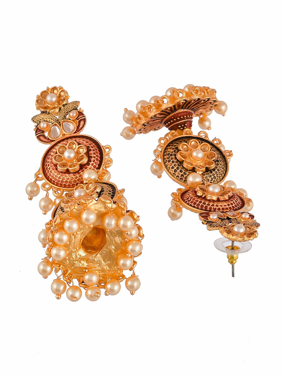 Shoshaa Maroon & Green Gold-Polished Contemporary Jhumkas Earrings | Grocsy