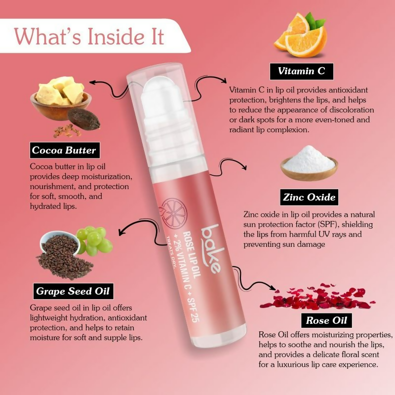 Bake 2% Vitamin C Tinted Rose Lip Oil Spf 25 Pa+++ | Grocsy