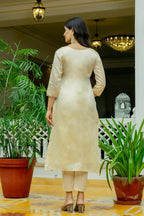 The52 Chiku Women's Beautiful Thread Work Viscose Assam Silk Fabric with Straight Kurta, Pant and Dupatta Set | Grocsy
