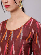 Aks Ikat Printed Pleated Pure Cotton Anarkali Kurta | Grocsy