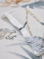 haus & kinder White & Grey Floral 186 TC Pure Cotton King Bedsheet & 2 Pillow Covers | Grocsy