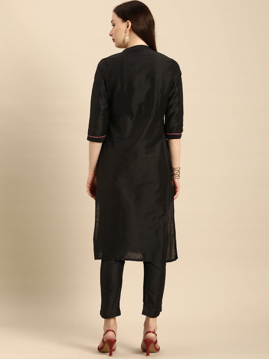 All About You Women Black Embroidered Kurta with Trousers | Grocsy