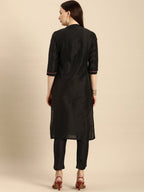 All About You Women Black Embroidered Kurta with Trousers | Grocsy