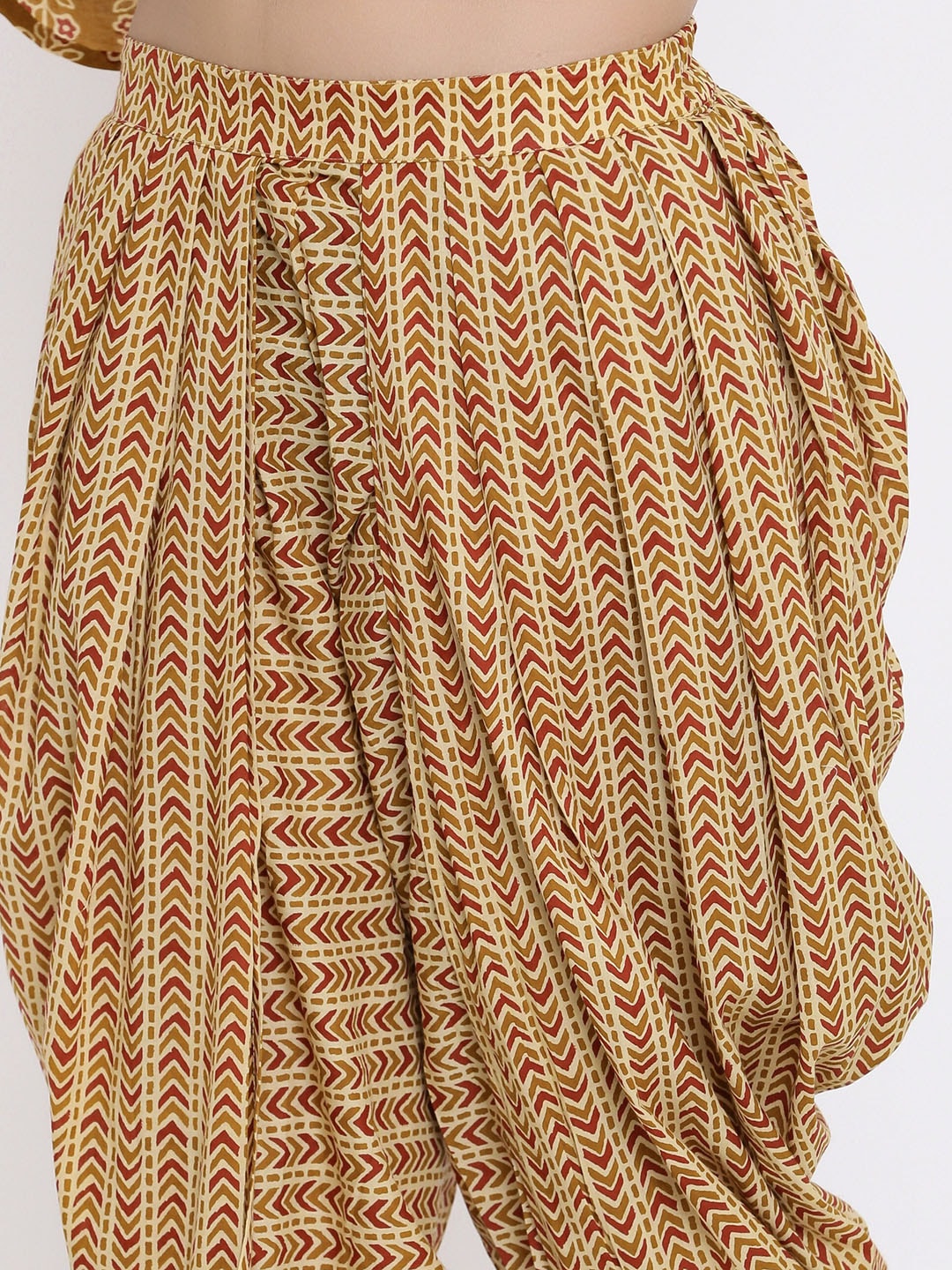 HERE&NOW Mustard Yellow Floral Printed A-Line Kurta with Dhoti Pants & With Dupatta | Grocsy