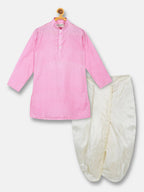 Sethukrishna Boys Pink & White Solid Shirt with Veshti Set | Grocsy