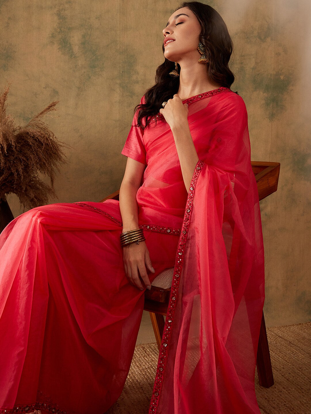 Sangria Thread & Sequin Embroidered Border Sarees | Grocsy