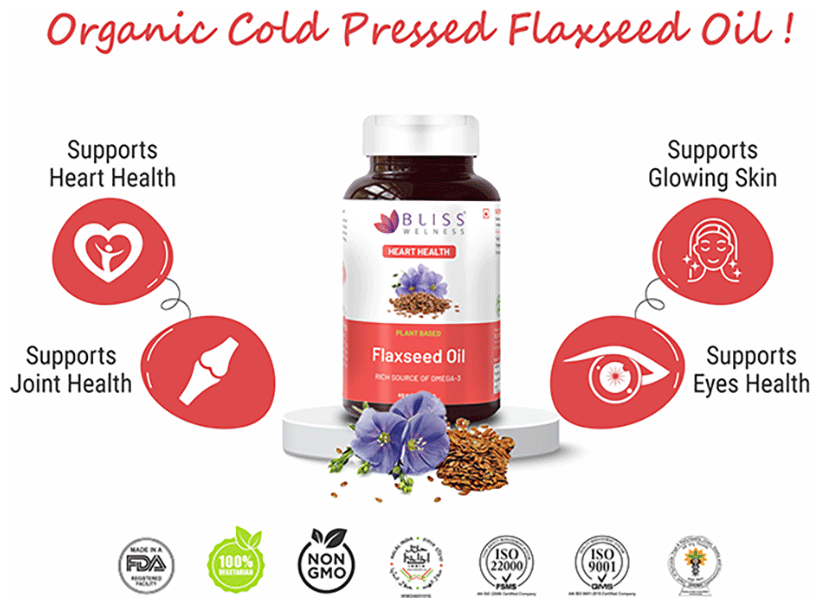 Bliss Welness Flaxseed Oil High Potency Omega-3 Softgel Capsule | Grocsy