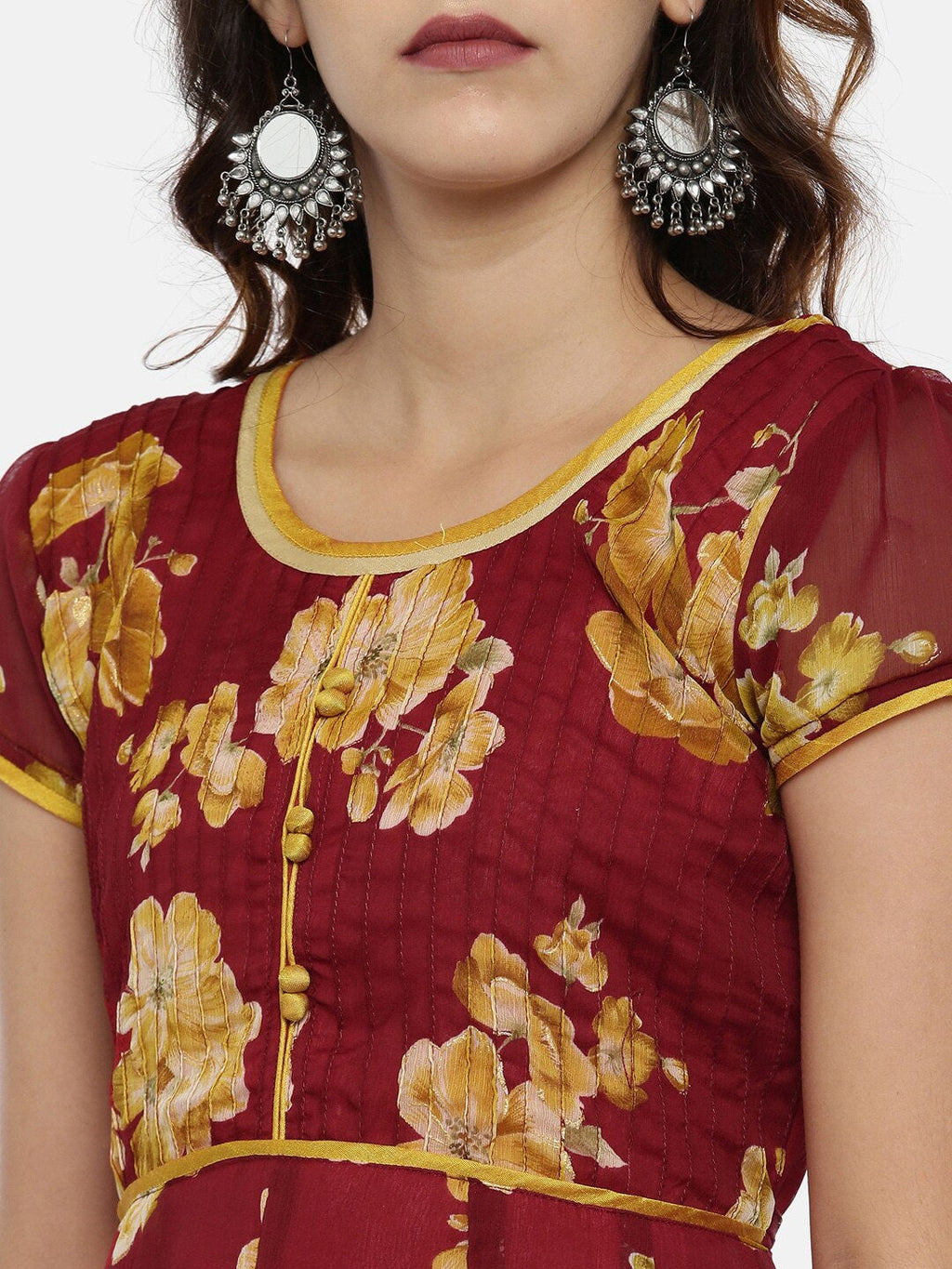 Souchii Maroon Printed Maxi Dress | Grocsy