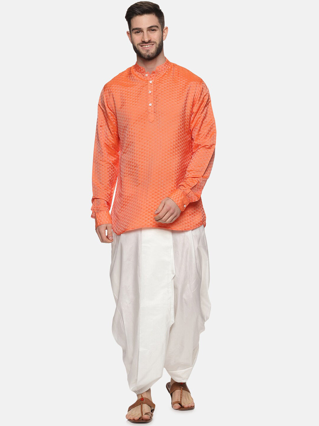 Sethukrishna Men Orange Empire Kurta with Dhoti Pants | Grocsy