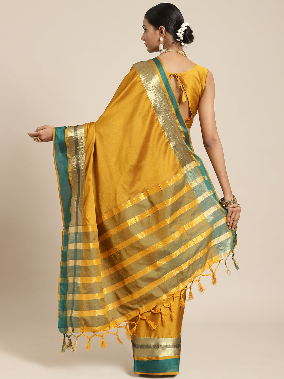 Saree Mall Mustard Zari Silk Blend Uppada Saree | Grocsy